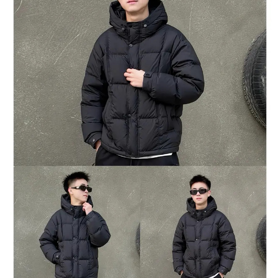 冬季新款白鸭绒泡芙面包羽绒服潮款保暖加厚连帽简约男女同款外套