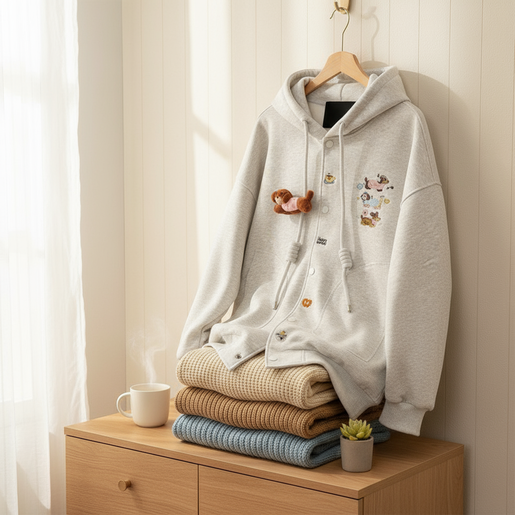 特大码300斤美式复古腊肠狗刺绣连帽卫衣男女2025款新情侣外套潮