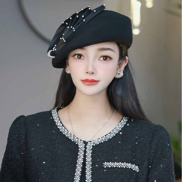 秋冬高档圆顶复古港风手工百搭大衣简约风气质贝雷帽冷帽帽子