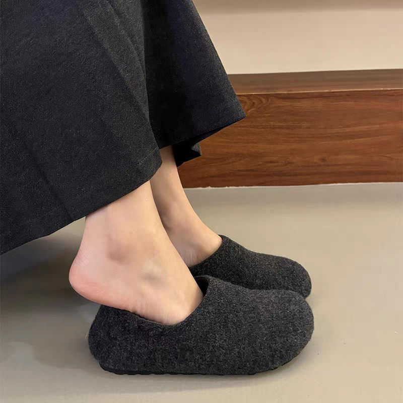 灰色毛毛鞋女外穿新款呢子单鞋冬季内增高厚底勃肯鞋加绒保暖棉鞋