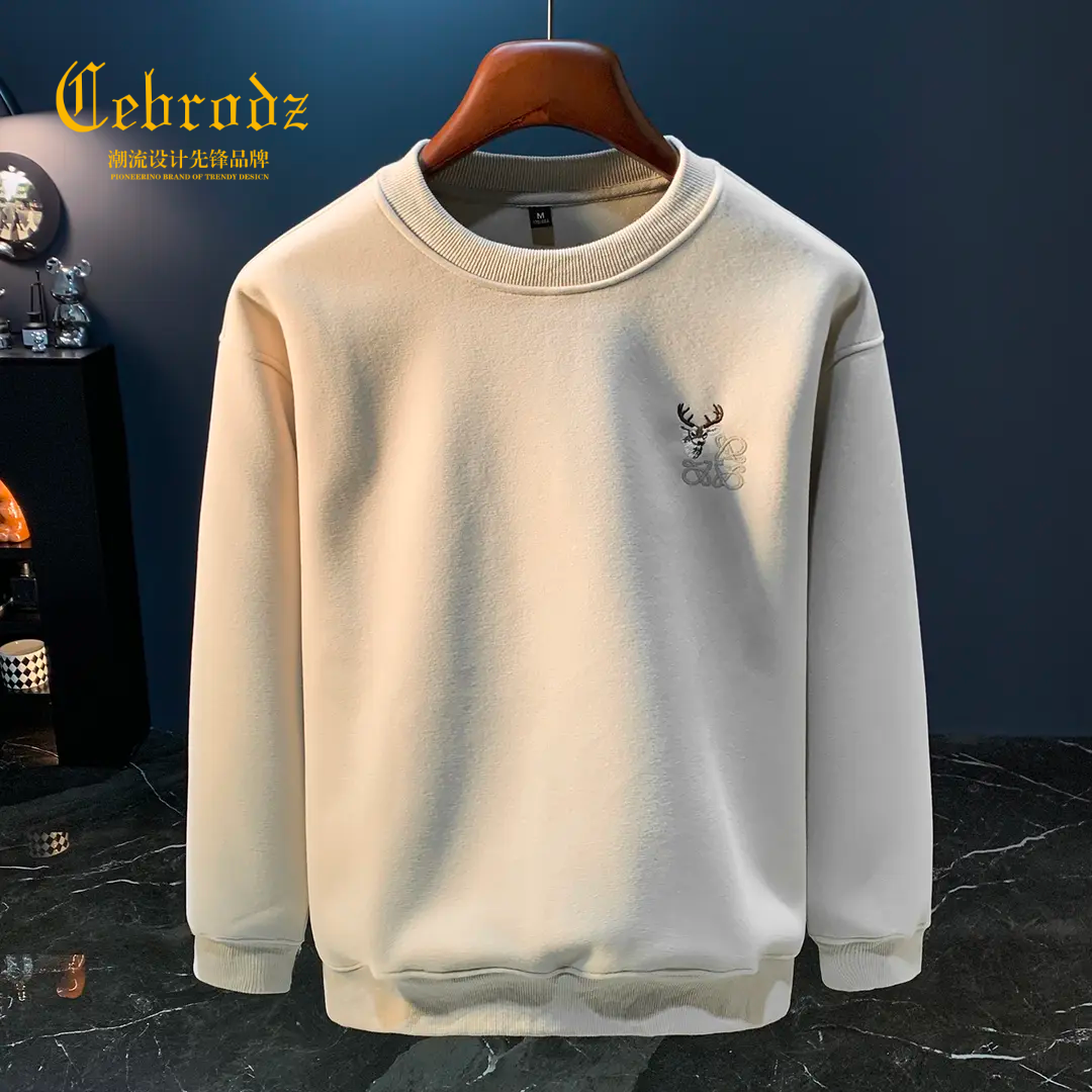 法国Cebrodz高端潮牌简约小鹿刺绣重磅卫衣秋季美式复古宽松圆领