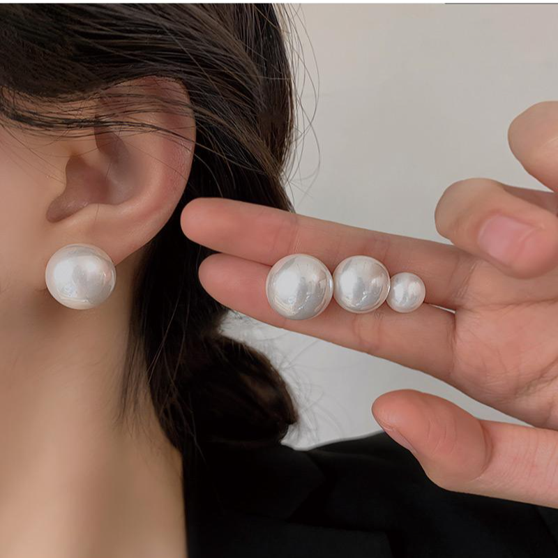 合金耳饰 许研同款馒头奶白珍珠耳钉女925银针轻奢气质耳环耳饰品