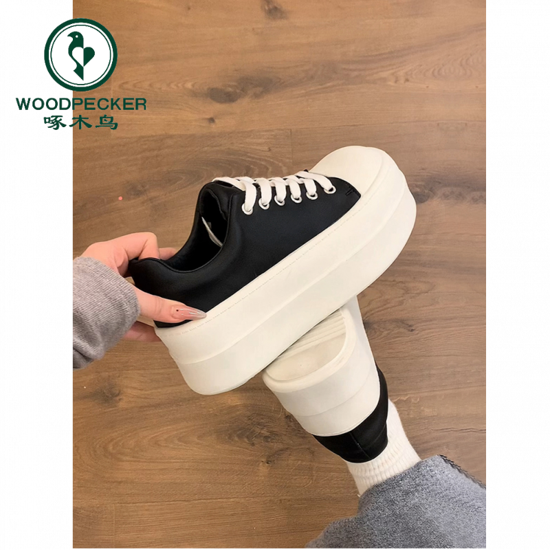 啄木鸟厚底松糕春秋冬百搭厚底小白鞋女小个子大头轻便加绒休闲鞋