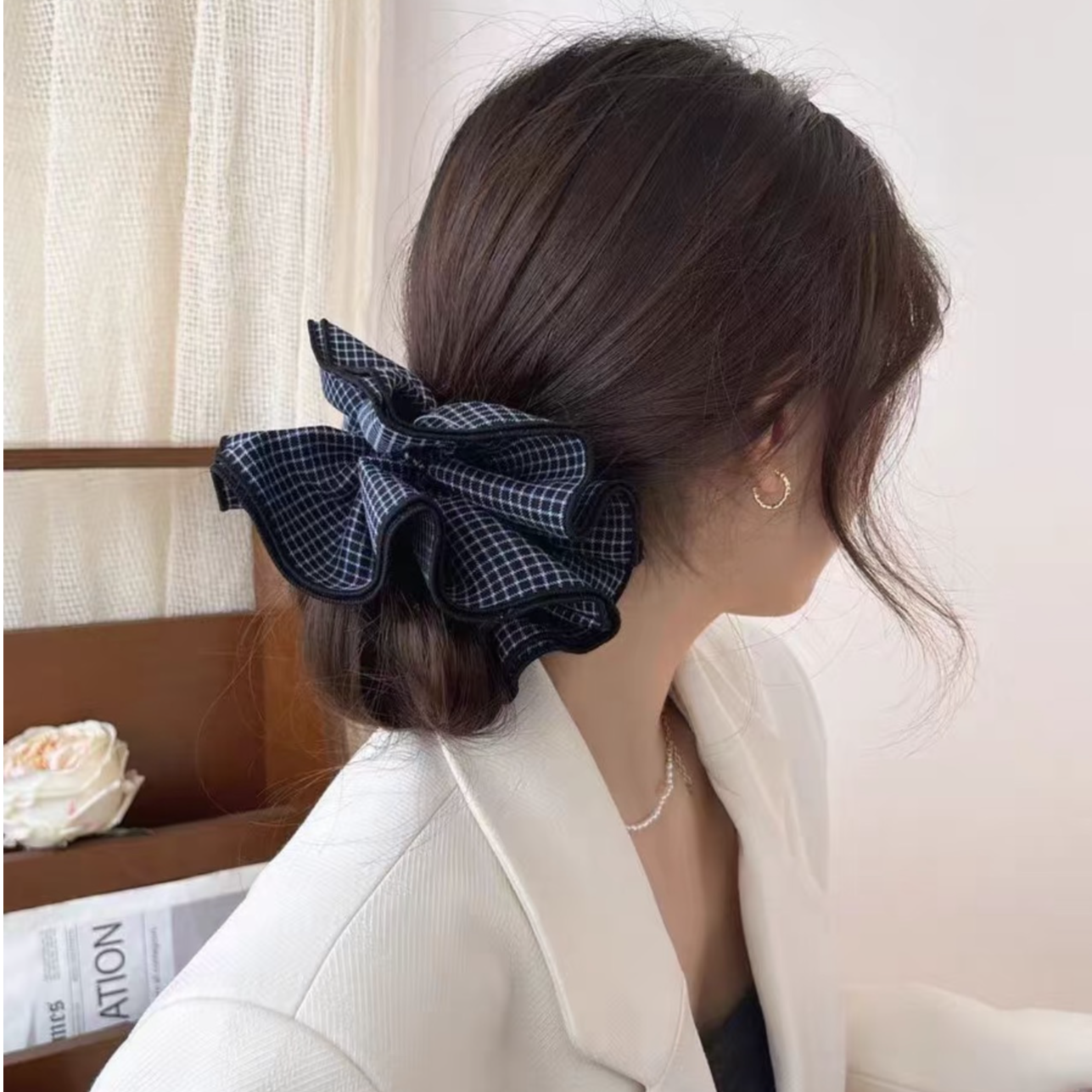 许我耀眼露思许妍同款格子大肠发圈女低马尾发绳扎头发头绳发饰