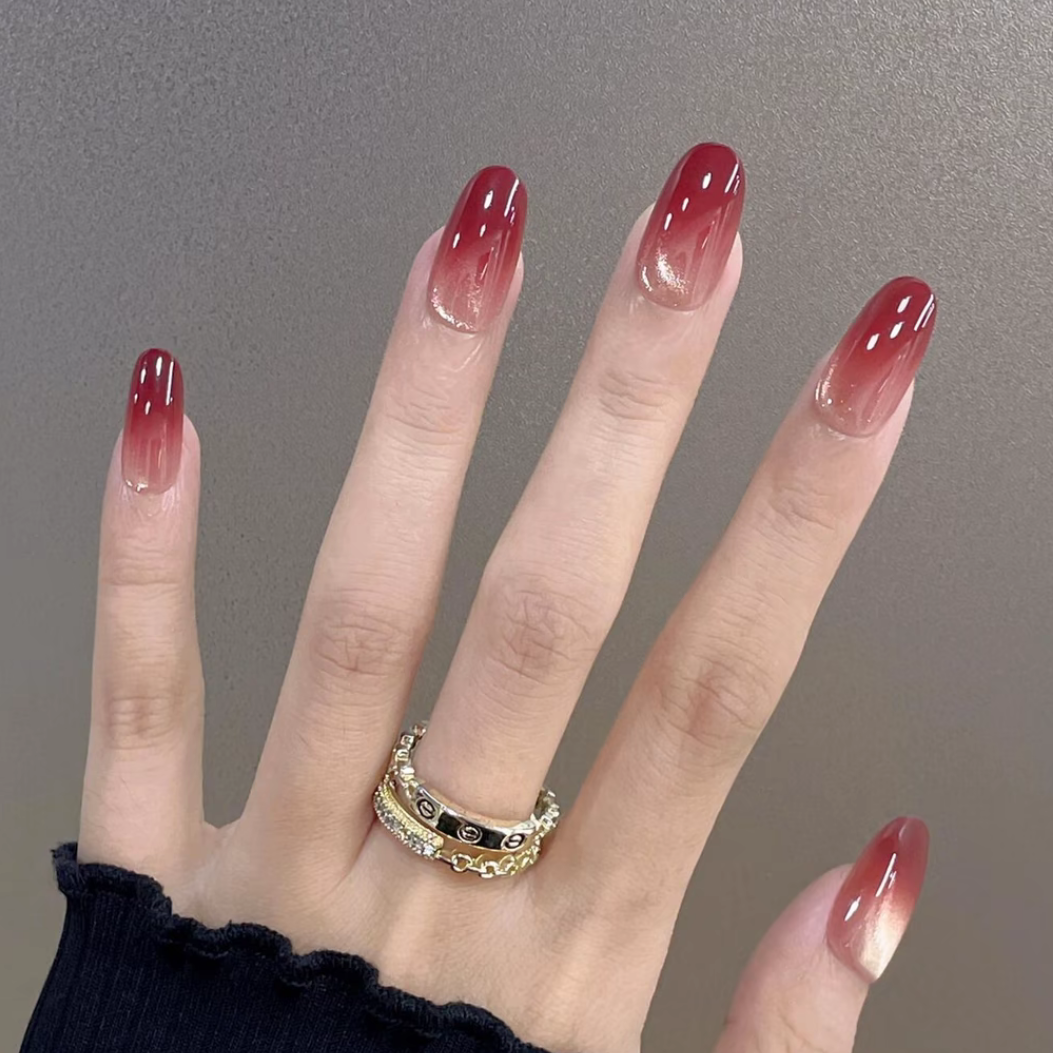 【红石榴】显白纯欲渐变猫眼气质简约温柔穿戴甲酒渍红茶风格