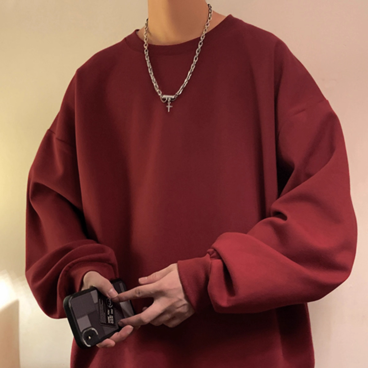 加大码300斤简约百搭基础版纯色圆领卫衣男女秋冬加绒加厚打底衫