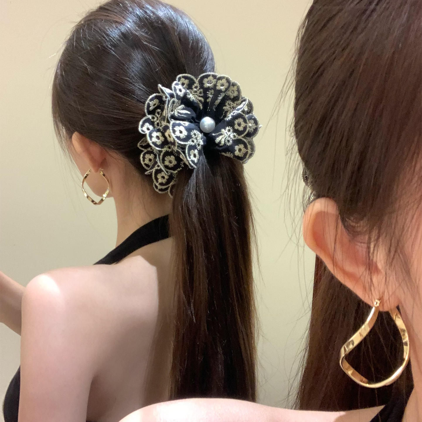 原创布艺蕾丝刺绣香蕉夹宫廷风2025新款高级感扎马尾发夹头饰抓夹