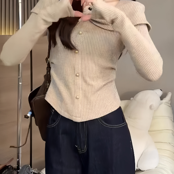 大码设计感褶皱荷叶边领长袖t恤秋季显瘦减龄洋气小众微胖MM上衣