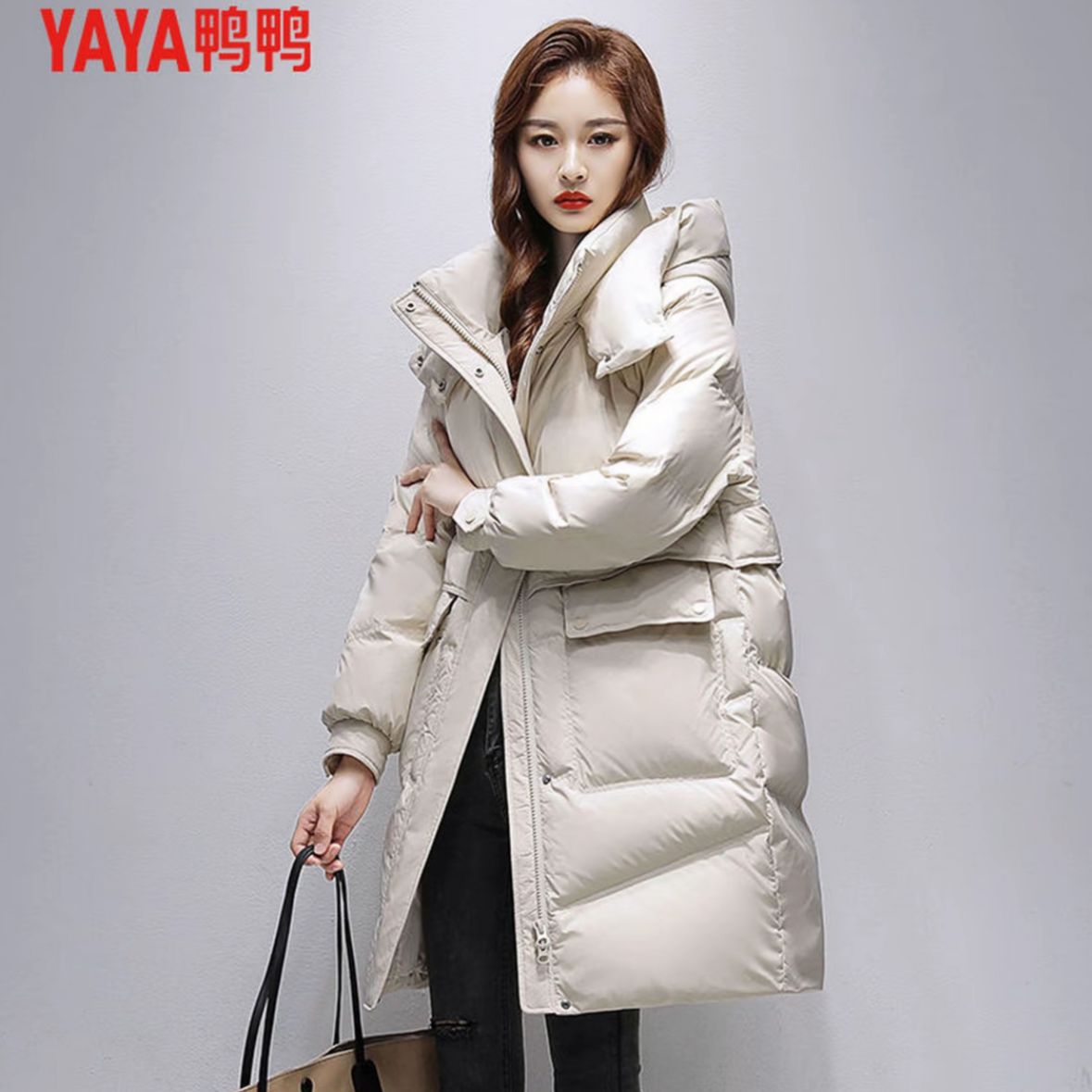 鸭鸭中长款90绒羽绒服时尚百搭气质羽绒服女爆款正品YE3B600475L