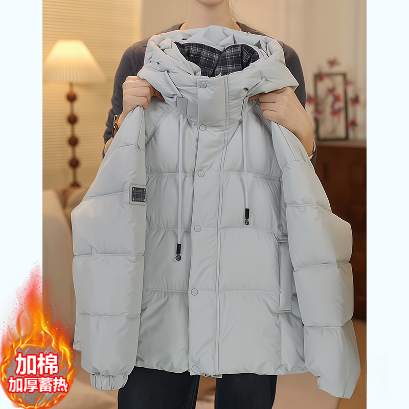 女童加厚格子拼色棉服2025新款冬款棉衣连帽绗棉外套大童冬装