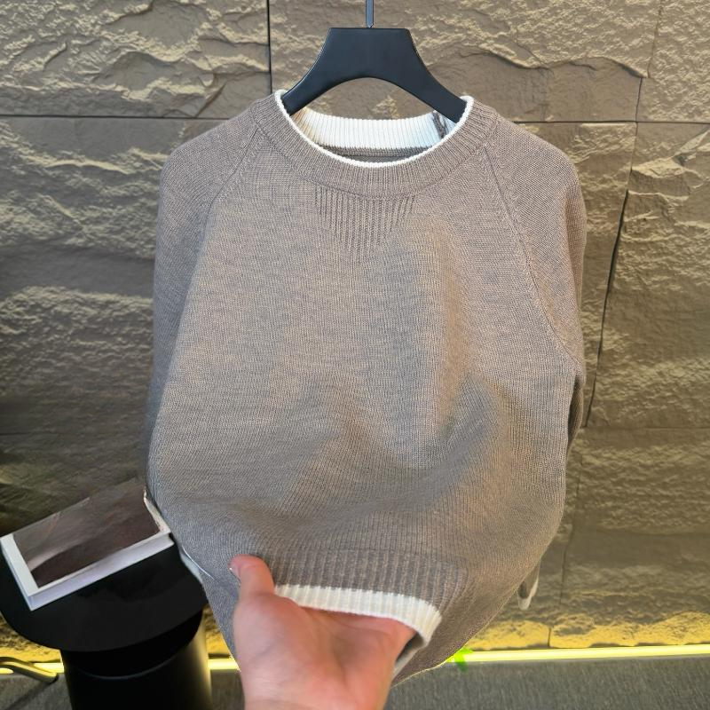 高档新款圆领毛衣男士秋冬季时尚长袖针织打底衫潮流男装上衣1