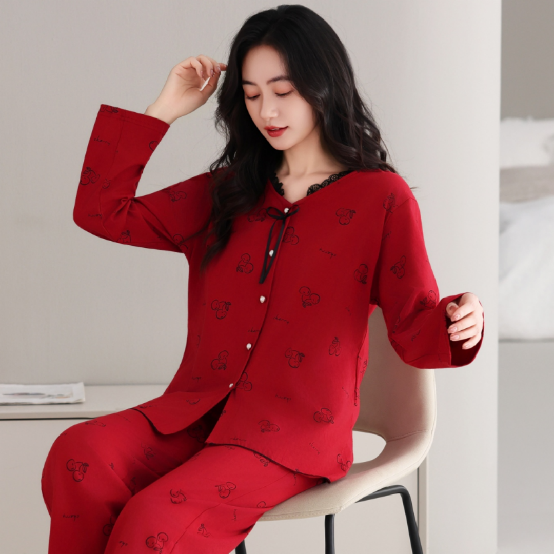 睡衣女款爆款2025新款套装纯棉春秋女士大码红色酒红本命年家居服
