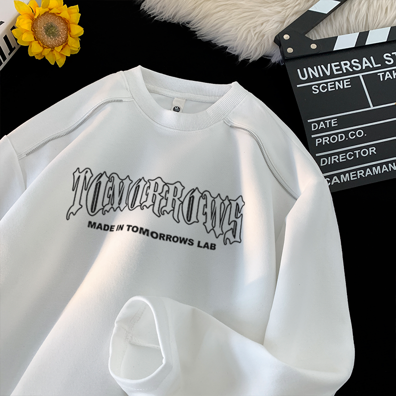 秋冬长袖卫衣打底男士重磅字母潮牌印花圆领美式套头设计感上衣服