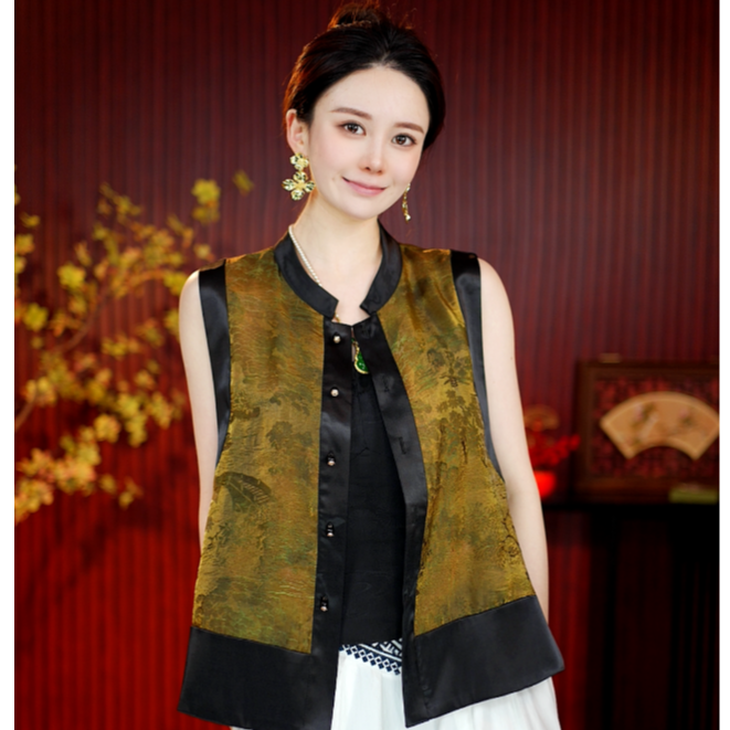 [知许]江江高定国风新中式浮光锦双面穿马甲