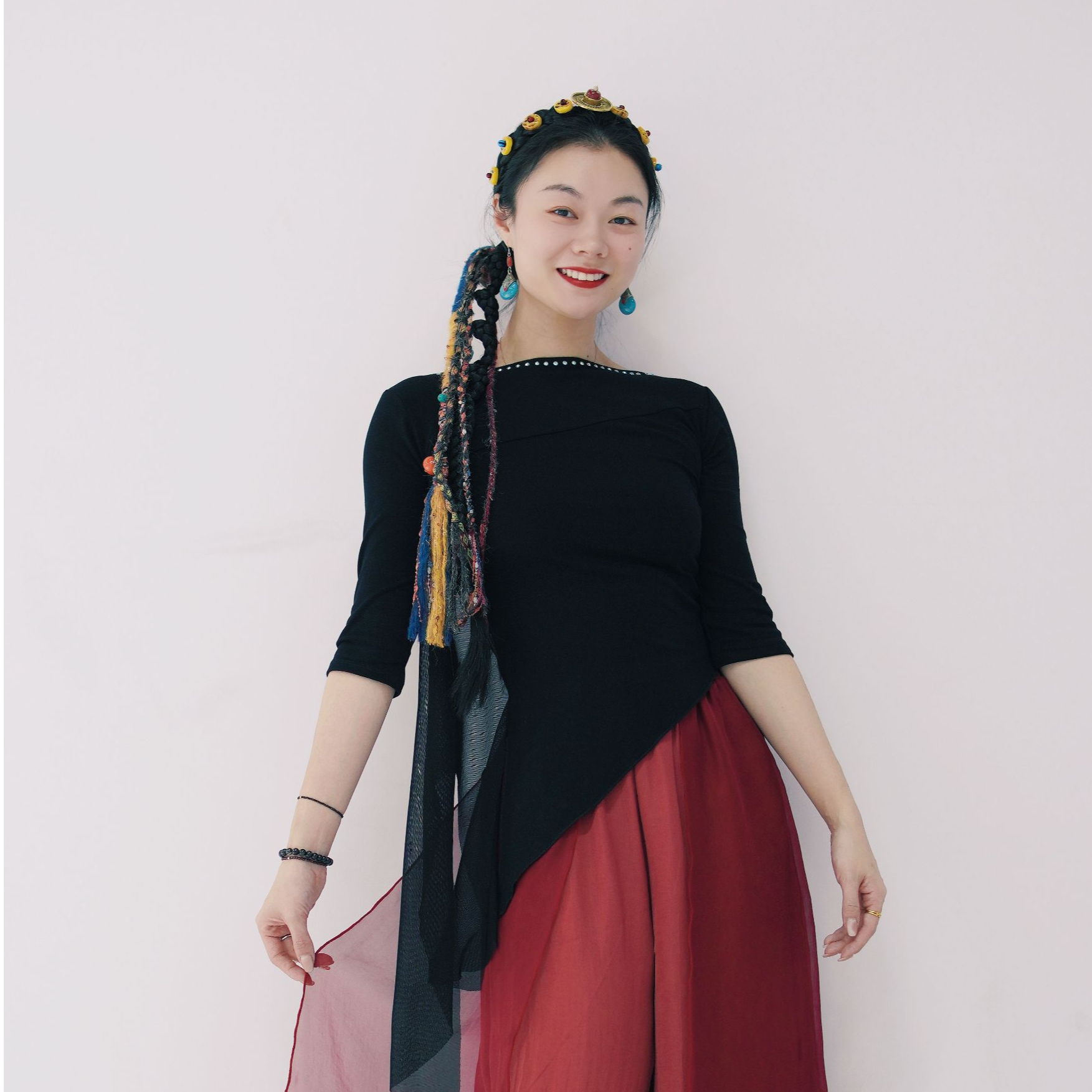 【李冠老师专属】古典舞服中袖烫钻修身显廋现代舞蹈练功服女上衣