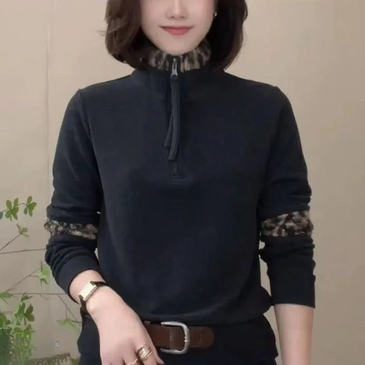 冬季保暖拼色休闲拉链卫衣女士百搭长袖小衫气质显瘦打底衫女