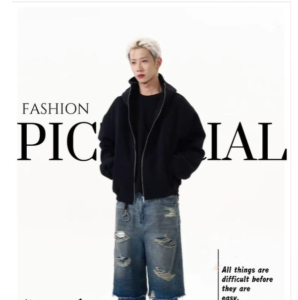 开衫连帽卫衣冬季短款拉链外套男士针织时尚秋冬宽松高级感男装