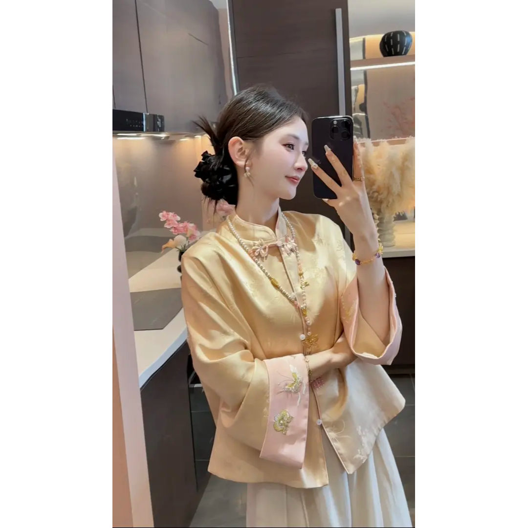 中国风轻奢气质两件套女夏季2025新中式提花上衣搭高腰阔腿裤套装