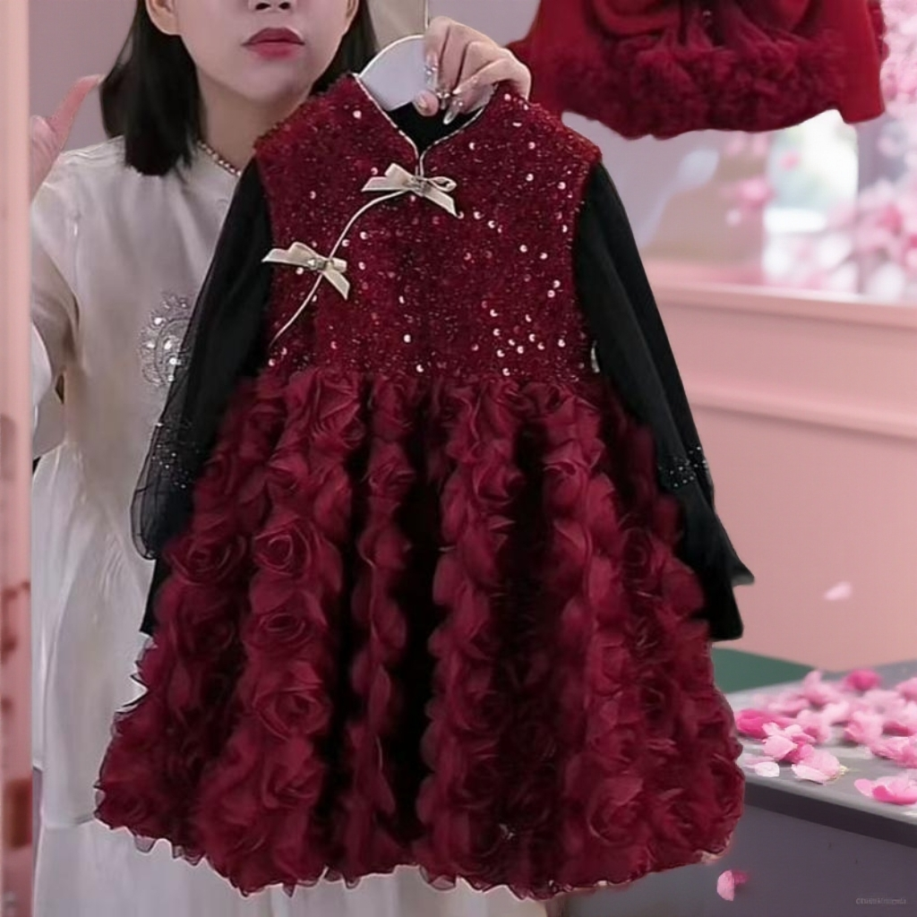 FAVMARTHA女童连衣裙套装秋冬2025新款儿童喜庆拜年服宝宝加厚公