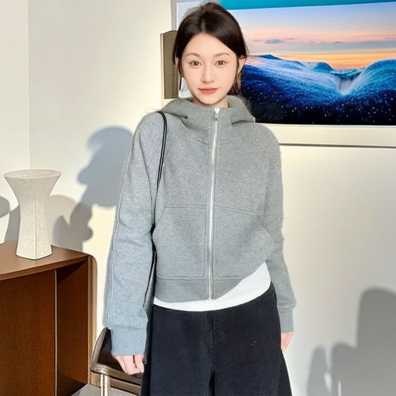 高级感气质插肩袖连帽卫衣外套女春秋季时尚宽松显瘦灰色长袖上衣