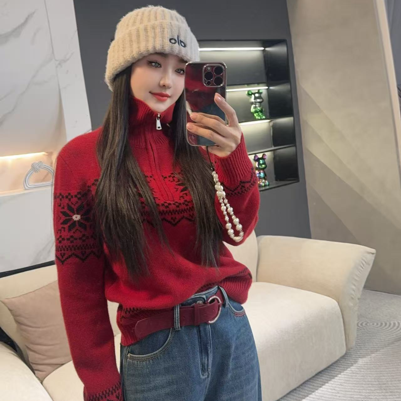 『雪花飘零』2025秋冬新款休闲设计师立领毛衣H6837