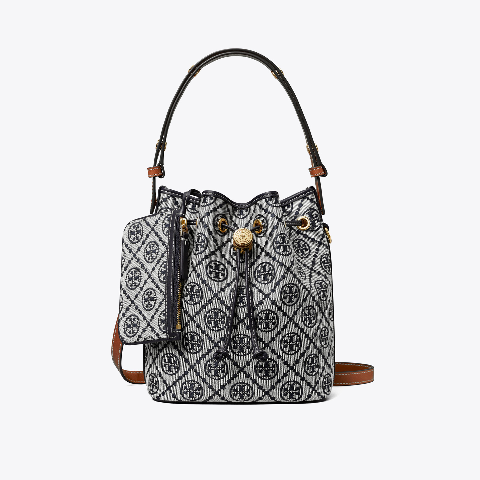 ToryBurch汤丽柏琦轻奢老花水桶包 藏蓝老花迷你水桶包166415-405