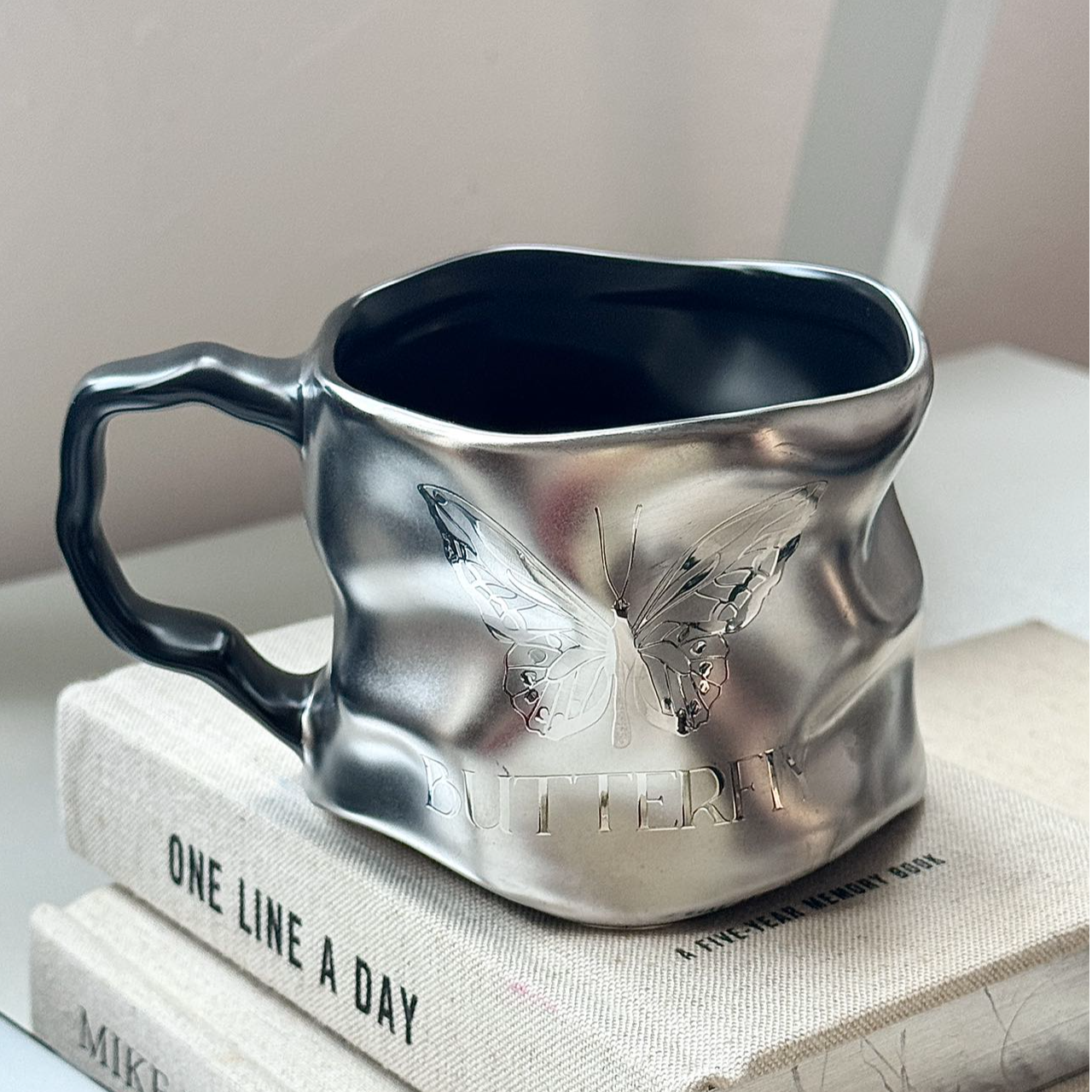 轻奢暗银系列原创设计马克杯高颜值艺术陶瓷办公杯咖啡杯电镀钛杯