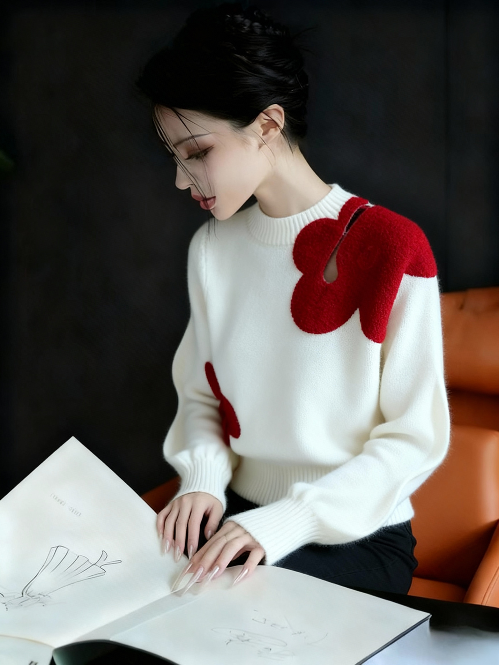 2025冬季软糯慵懒风上衣小众不撞款高级感超好看减龄白色花朵毛衣