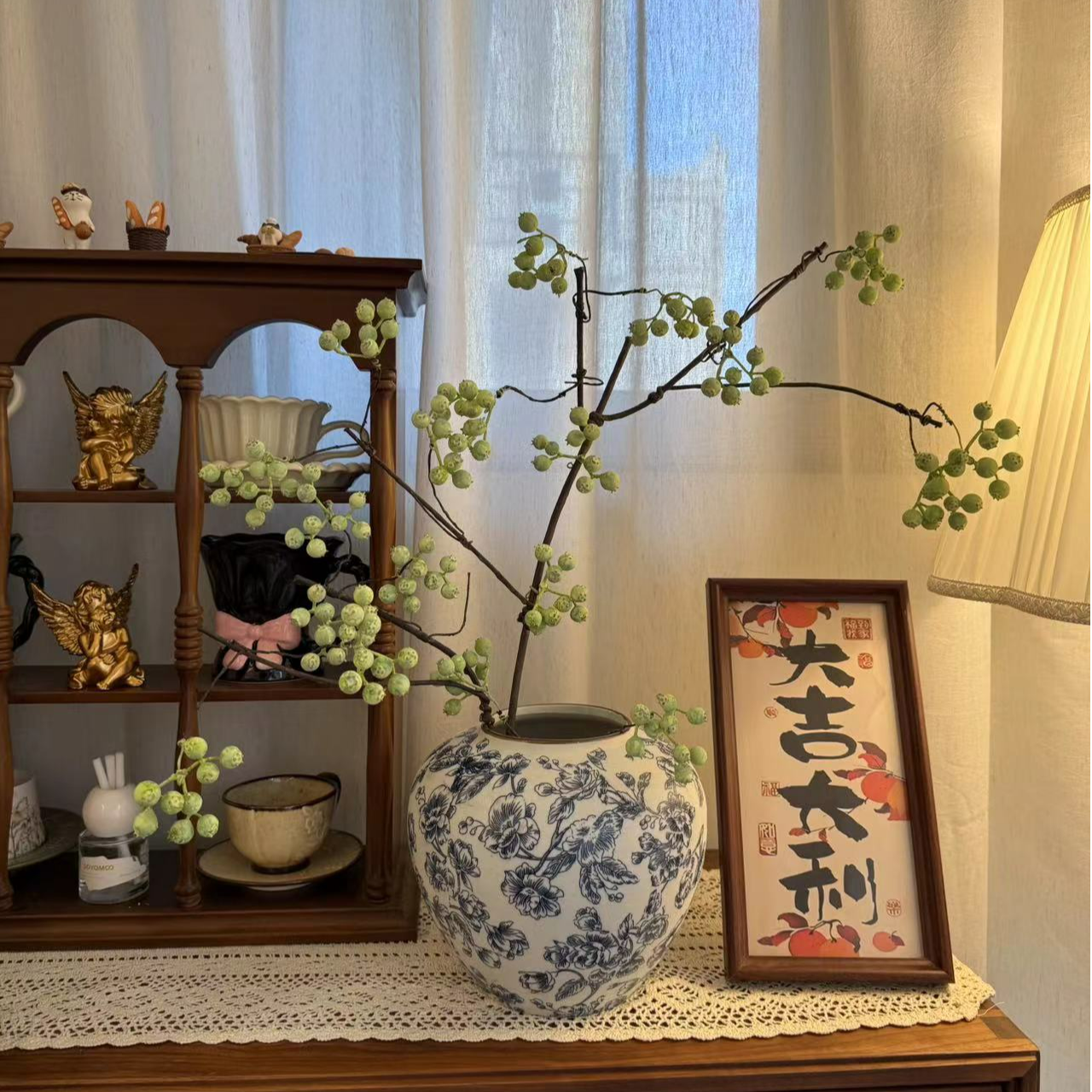 仿真花马桑果茶几客厅家用玄关插花装饰摆件仿生侘寂风花艺【荐】