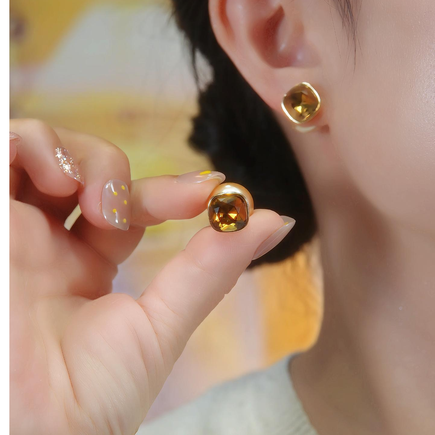 铜合金耳饰 925银针一款两带珠珠耳钉耳饰百搭温柔精致优雅气质