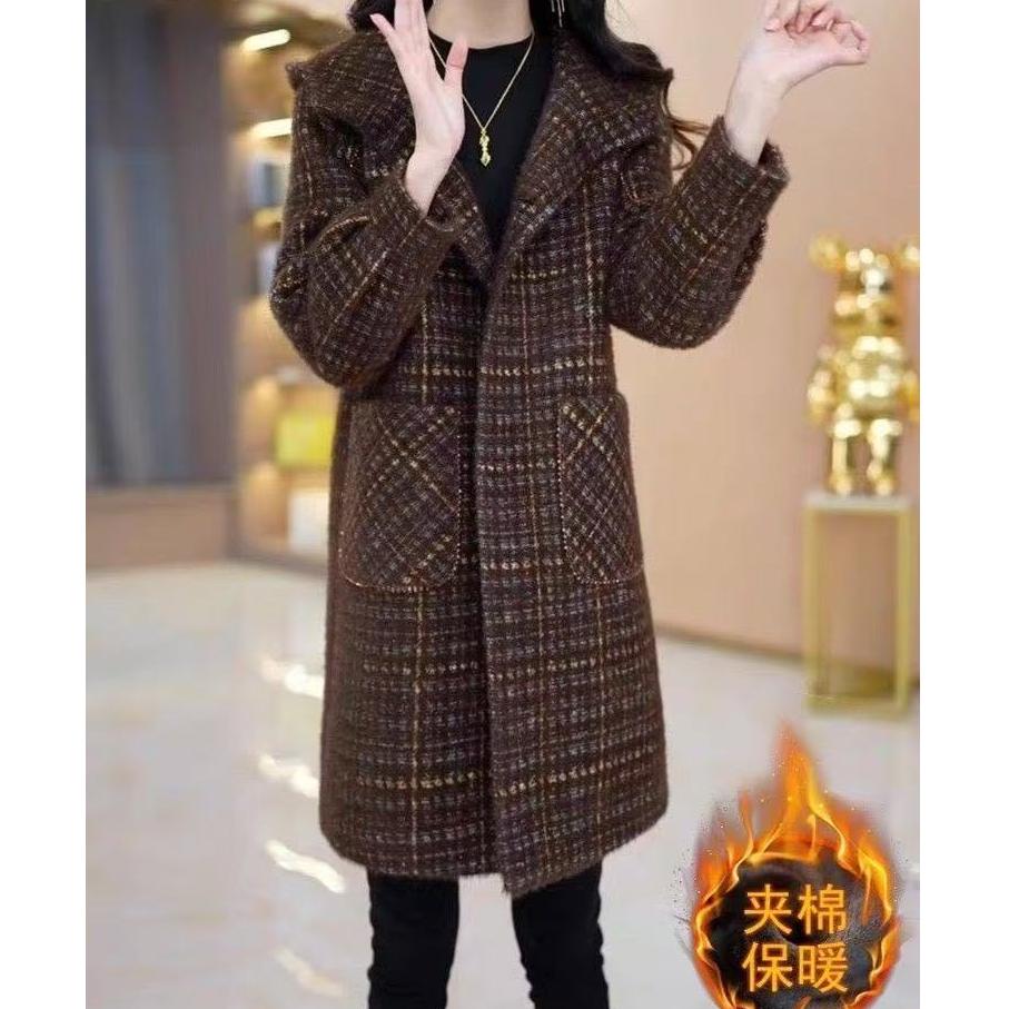 毛呢大衣秋冬气质减龄棉服外套女新款洋气休闲连帽风衣