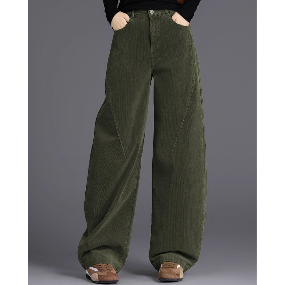 军绿色灯芯绒裤子女2025新款女裤秋冬季休闲长裤高腰弯刀裤灯笼裤