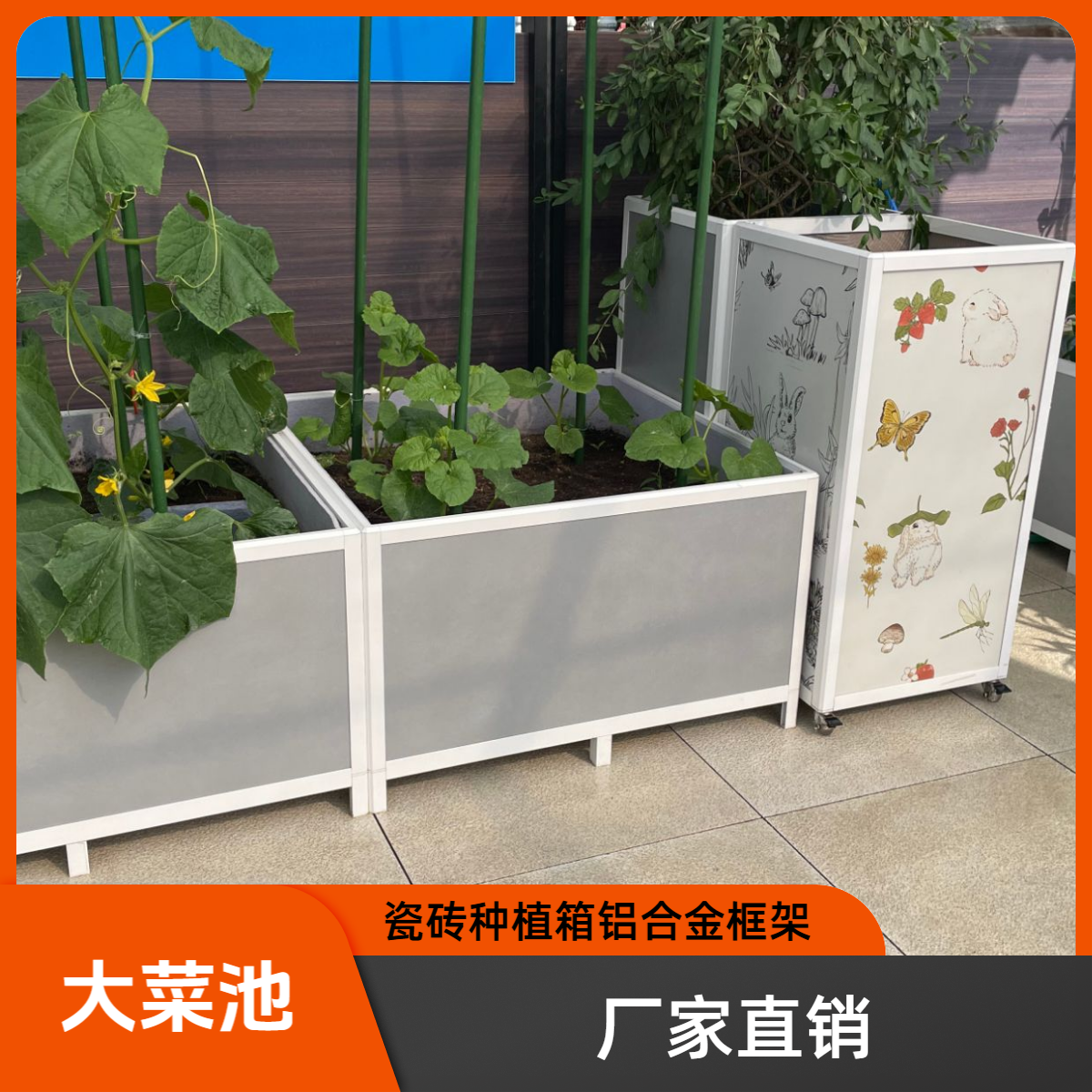 【80x80x40】铝合金框架瓷砖种植箱花盆菜池适用别墅阳台小院种菜