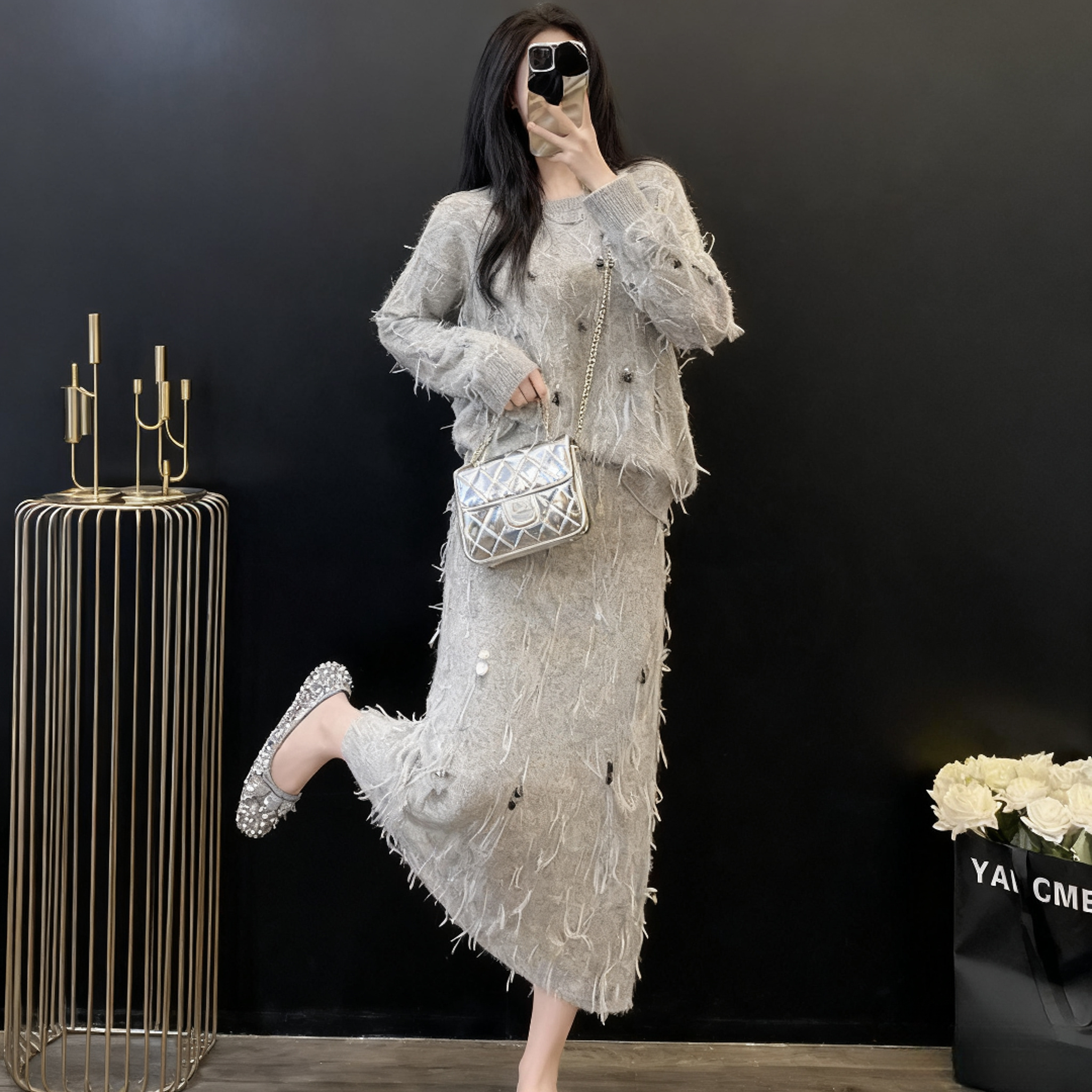 时尚名媛气质小香风套装裙女秋冬新款时髦洋气轻奢上衣半裙两件套