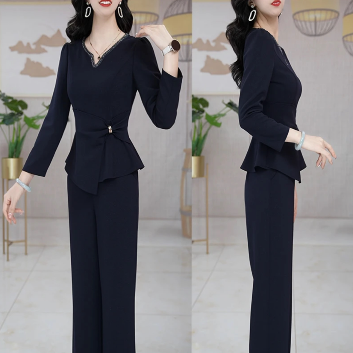 【两件套】27749梦晚秋季轻奢贵夫人气质时尚大气休闲显瘦套裤套装