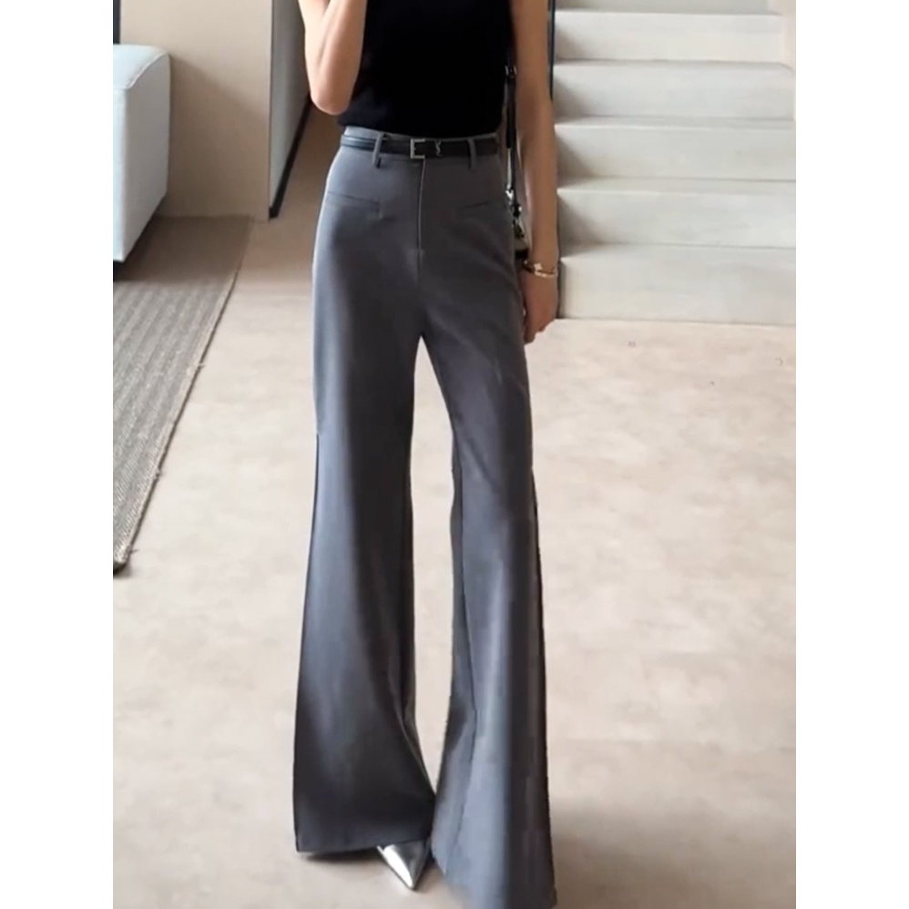 灰色西装微喇裤女夏季新款时尚高腰显瘦休闲宽松垂感拖地长裤