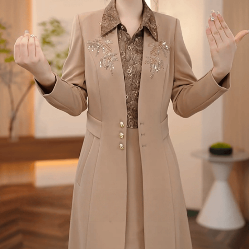 B108【风衣外套+连衣裙】2025秋季新款时尚高级感优雅气质套装裙