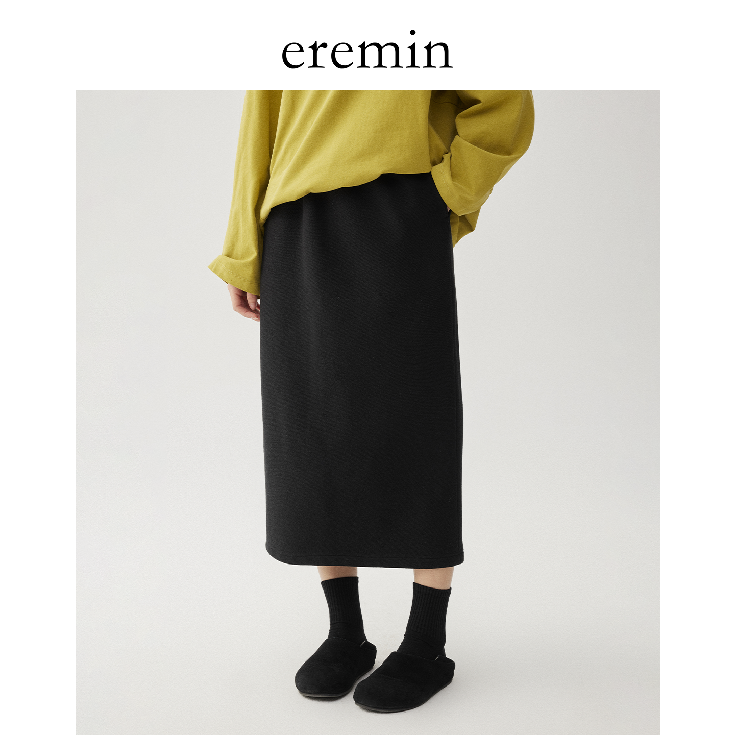 肌理半裙/显瘦百搭空气感银狐绒抽绳半身裙56037