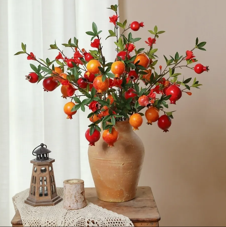 仿真花石榴果实客厅餐桌玄关假石榴花枝如意乔迁之喜装饰摆件