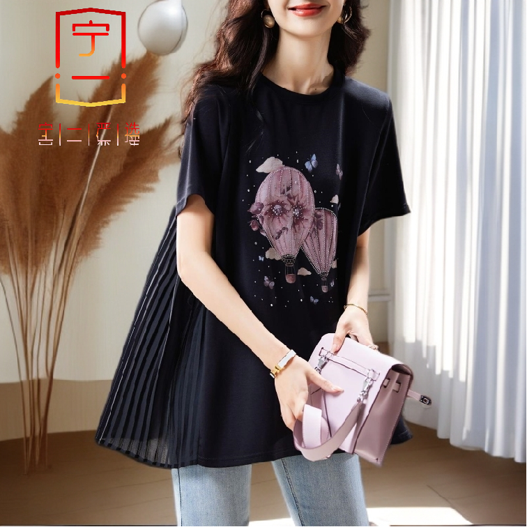 【宁一女装】时尚洋气显瘦原创宽松大码夏季新款百搭短袖休闲设计感