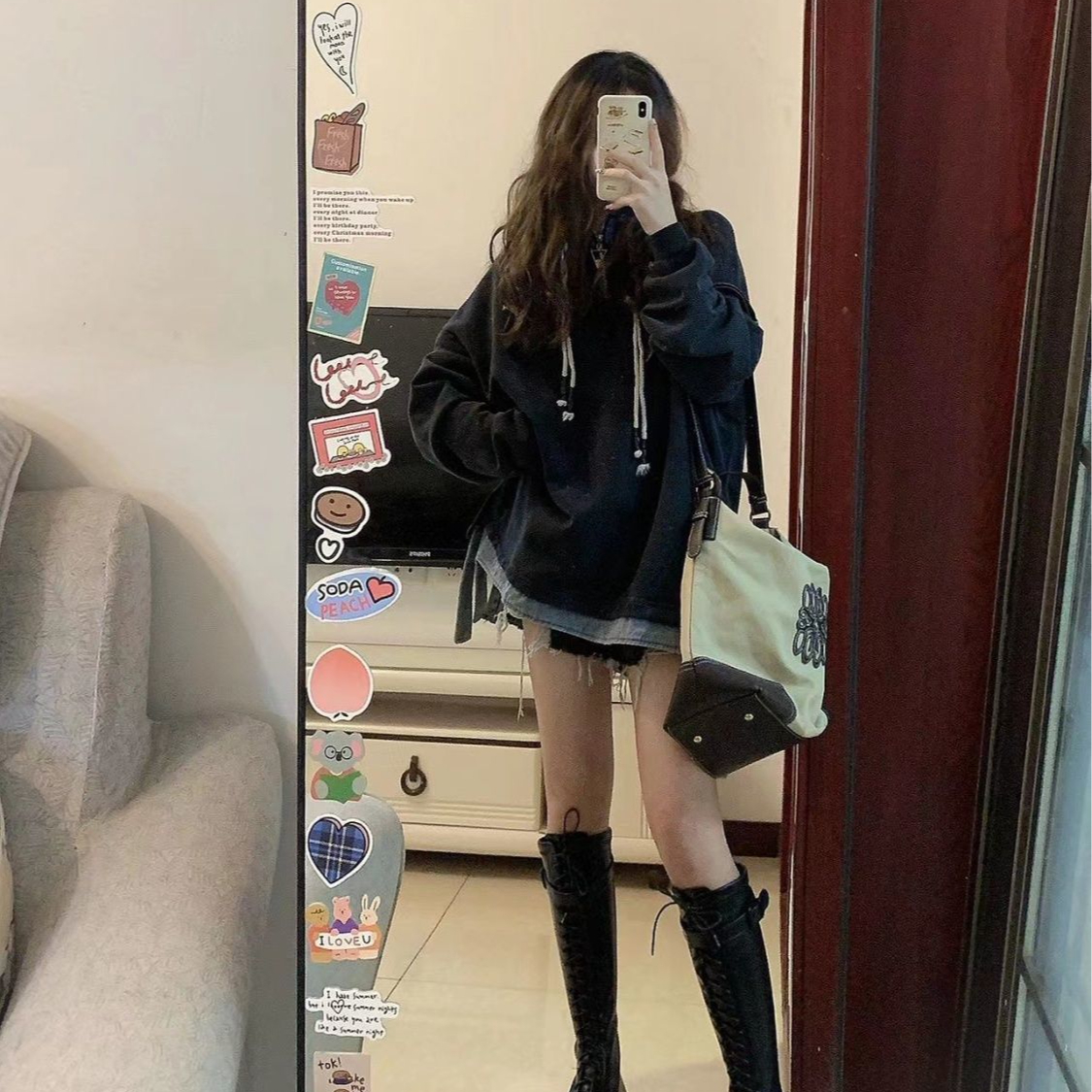 大码300斤美式个性水洗polo领连帽卫衣男女2025款加绒情侣外套潮