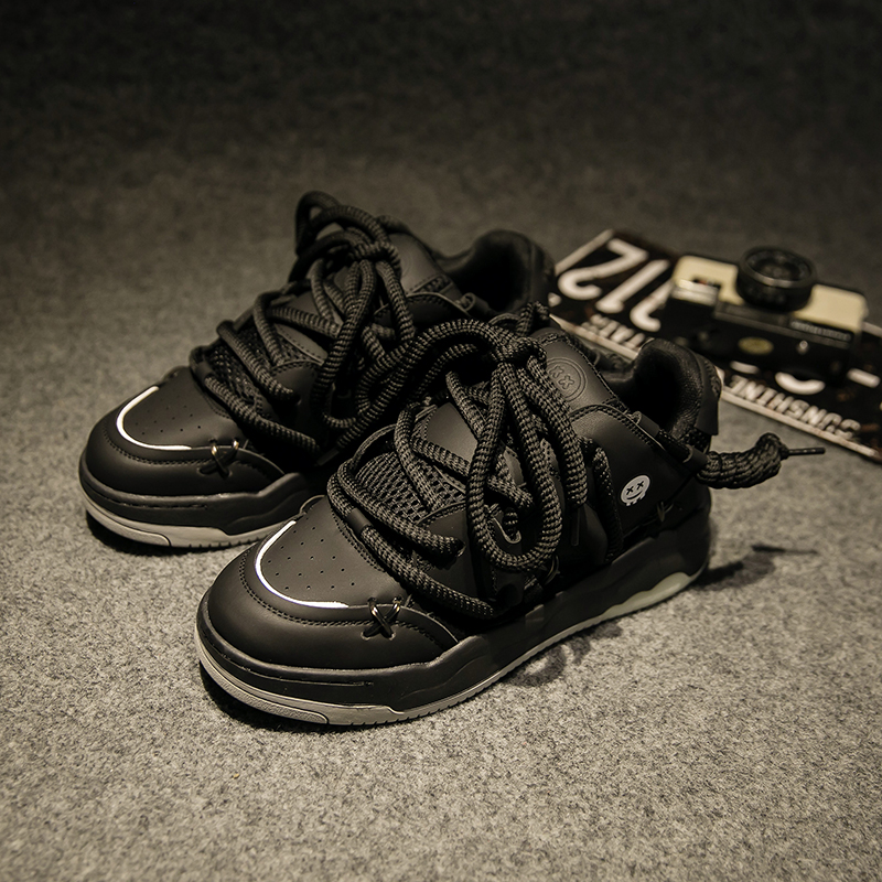 「暗黑武士」小众设计鞋子男女同款运动滑板鞋厚底增高情侣面包鞋