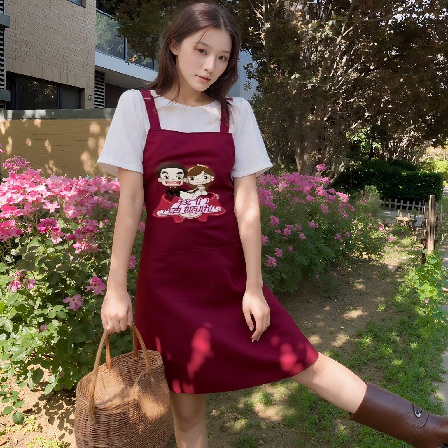 【加厚】酒红色喜事围裙围腰套袖家用做饭婚宴喜庆陪嫁帮忙定制logo