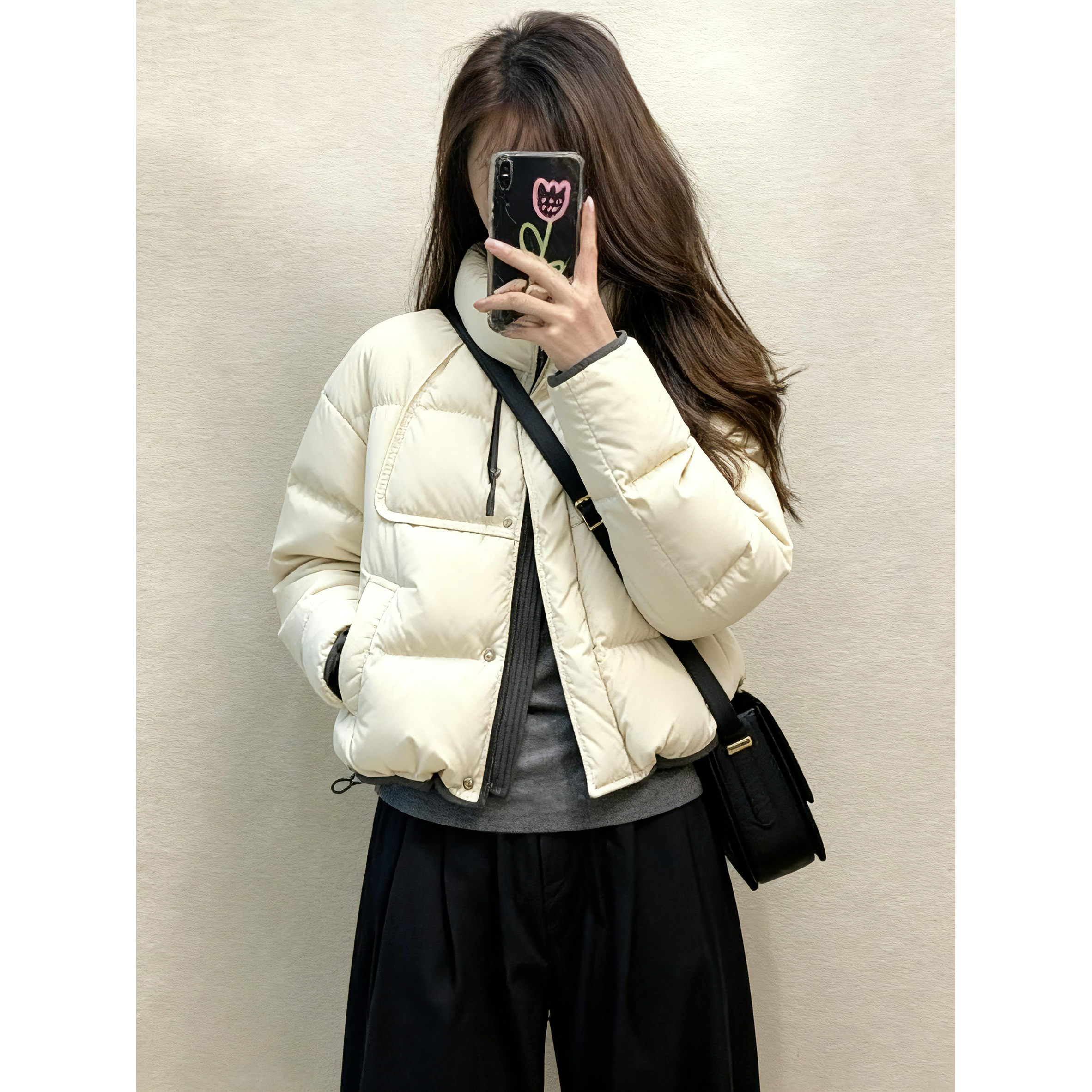 巨好看的韩系加厚短款白色棉服加厚外套女款2025新款冬季撞色棉袄