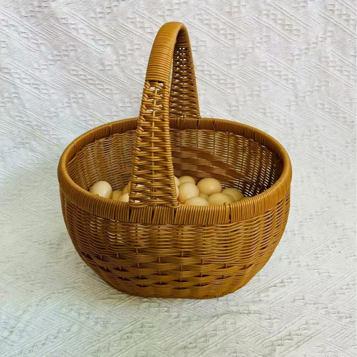 纯手工仿藤编手提篮创意圆形新款手提家用买菜篮鸡蛋篮收纳采摘蓝