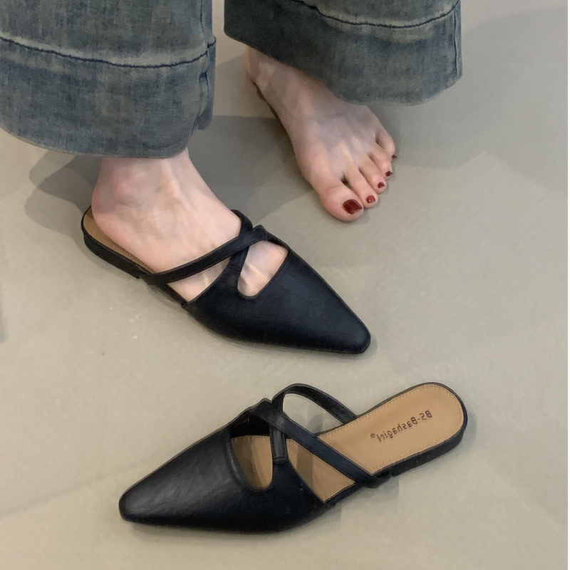 BS-H868-3 复古交叉包头半拖鞋2025春季法式温柔仙女风外穿穆勒鞋