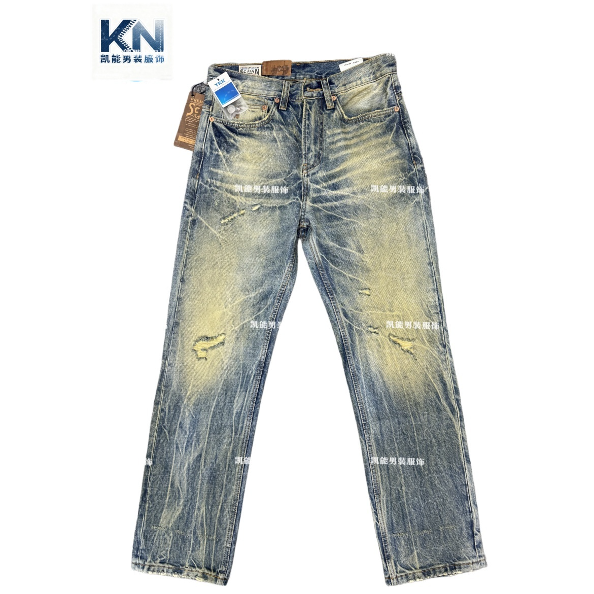 [15盎司]男士黄泥染牛仔裤2025新款废土风硬核重磅重工牛仔裤破洞