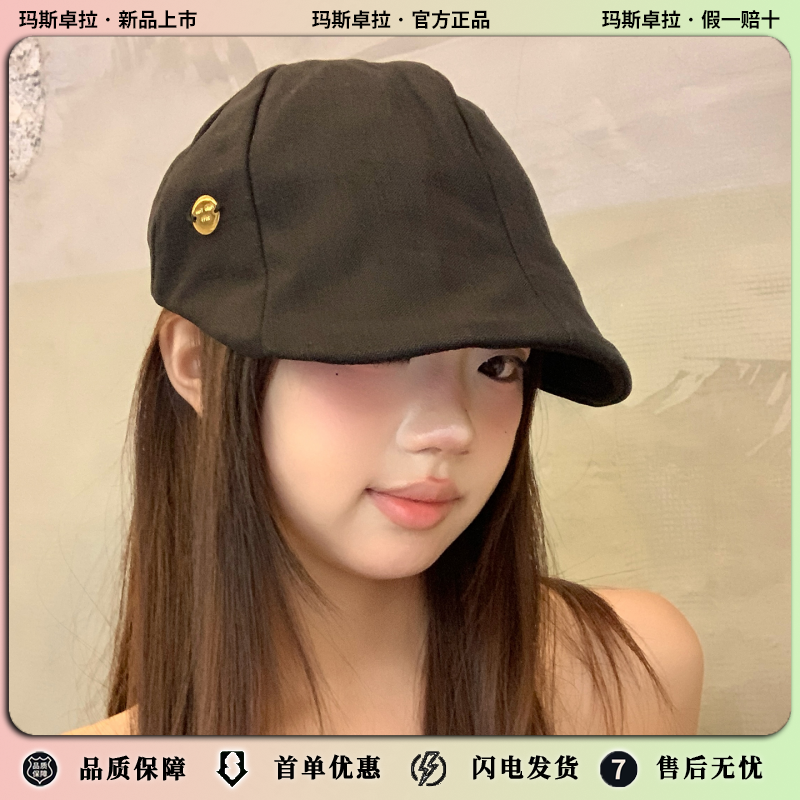 玛斯卓拉日系复古棉麻前进帽夏季薄款透气贝雷帽大头围显脸小百搭