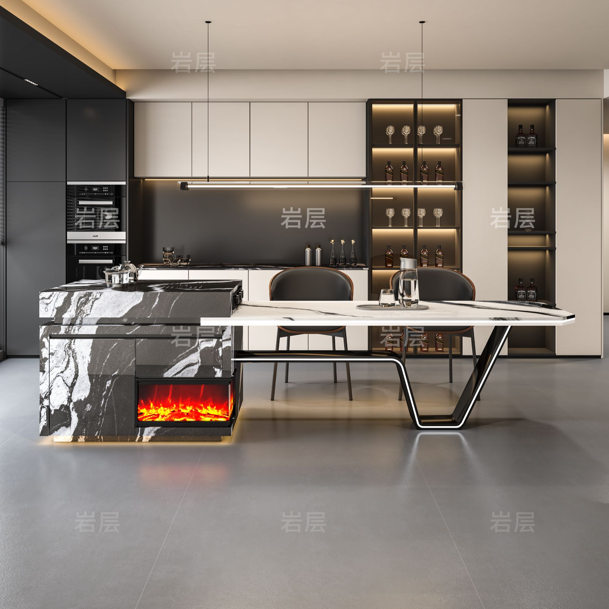 岩层双12轻奢高端25年爆款全岩板龙抬头岛台餐桌一体家用餐厅导台