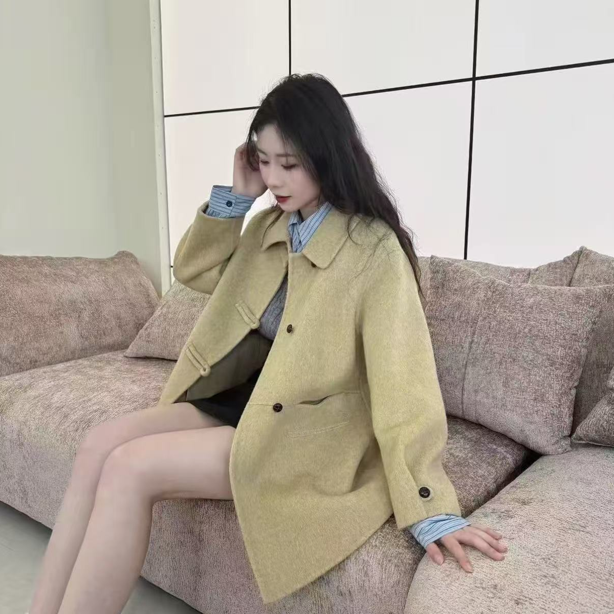 小个子定制女韩版洋气毛呢外套春秋季简约时尚法式双面羊毛大衣